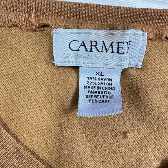 Carmen By Carmen Marc Valvo Women Tan  Cardigan Sweater with Gold Buttons Sz XL - Picture 6 of 11